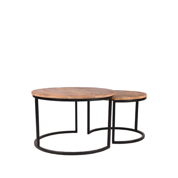 LABEL51 Salontafel Set Double - Rough - Mangohout - 70 cm - Rond - Afbeelding 2