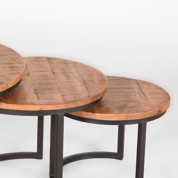 LABEL51 Salontafel Set Triplet - Rough - Mangohout - 60 cm - Rond - Afbeelding 3